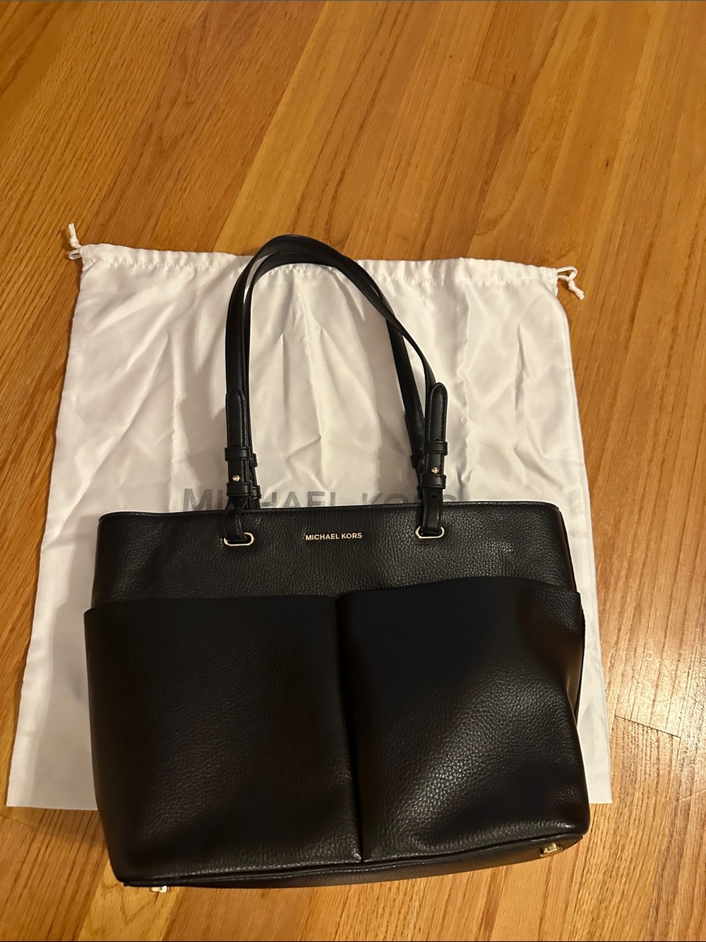 Michael Kors Black Pebbled Leather Double-Pocket Tote - Picture 4 of 5
